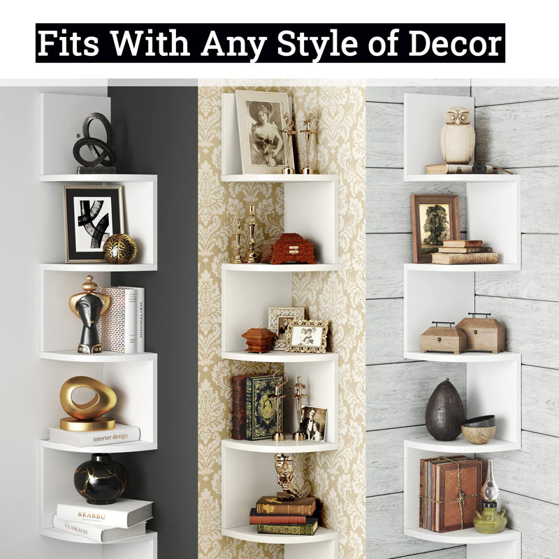 Corner Shelf, 5 Tier Floating Shelves For Wall, Easy-to-assemble Wall Mount Corner Shelves For Bedrooms And Living Rooms