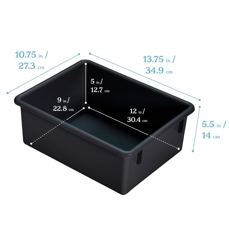 ECR4Kids Letter Size Plastic Tray Organizer with Lids, Large, Storage Bins, 10-Piece, Black, 13.75" L x 10.75" W x 5.5" H