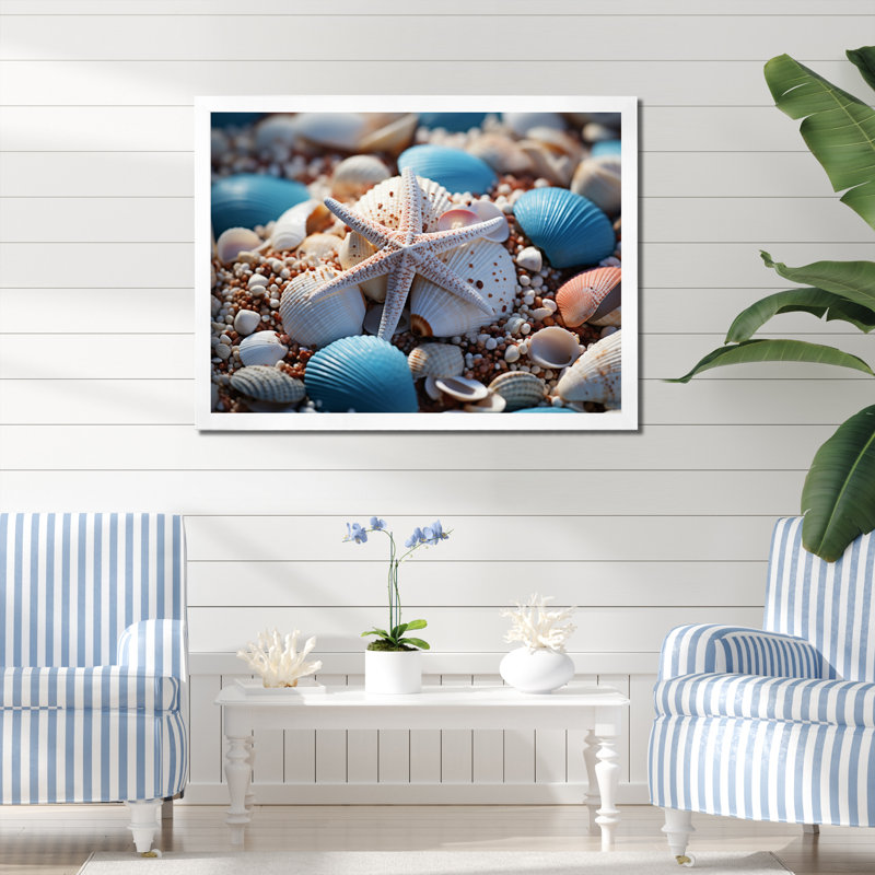 Coastal Seashell Symphony - impression, H 12 po x l 20 po x P 1 po, Cadre photo blanc