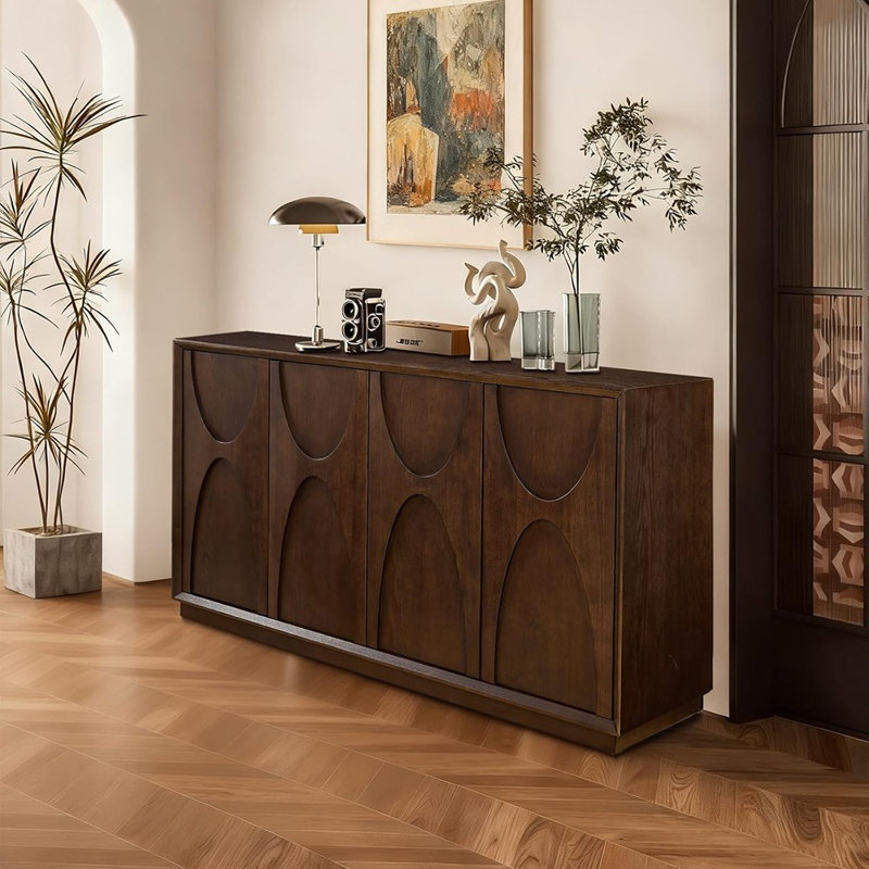 Buffet 4 portes style campagne Mid-Century avec tablette réglable - noyer
