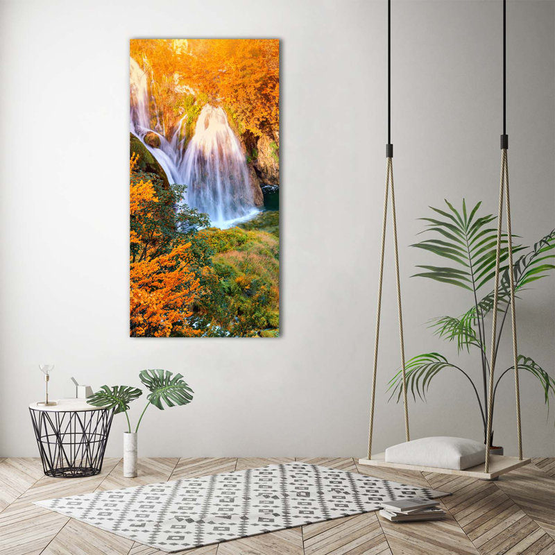 Waterfall In Autumn - Wrapped Canvas Print