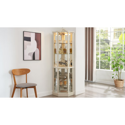 Vitrine d'angle vitrée lumineuse avec tablettes réglables