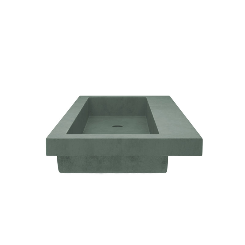 Trough Concrete Handmade Rectangular Drop-in Bathroom Sink, No Faucet Hole, Forest