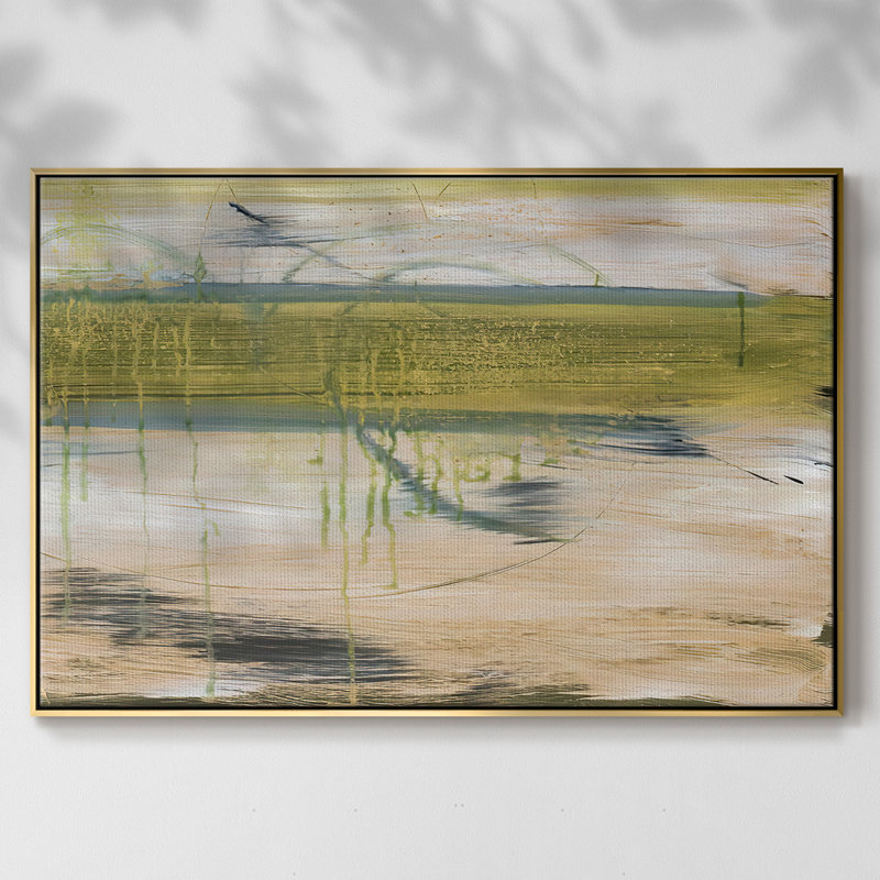 Réflexions aquatiques I, Pas de tapis, H 17 po x l 25 po x P 2 po, Toile avec cadre flottant or