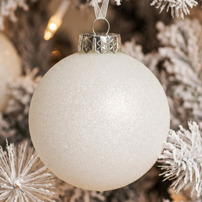 Ensemble de 24 boules de Noël blanches élégantes à paillettes pour décorer le sapin, 8 cm
