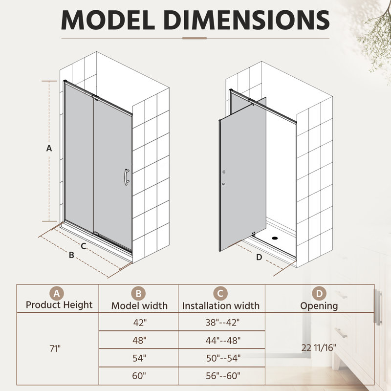 38-42 in. W x 71 in. H Pivot Semi-Frameless  Shower Door in Matte Black with SGCC Tempered Clear Grid Glass, Matte Black