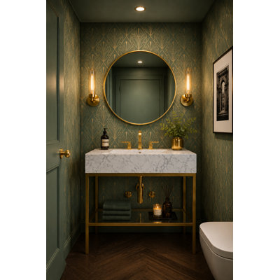 35.5 " W Freestanding Standard Free Standing 1 Single Vanity Bathroom Vanity With Marble Top with Mirror