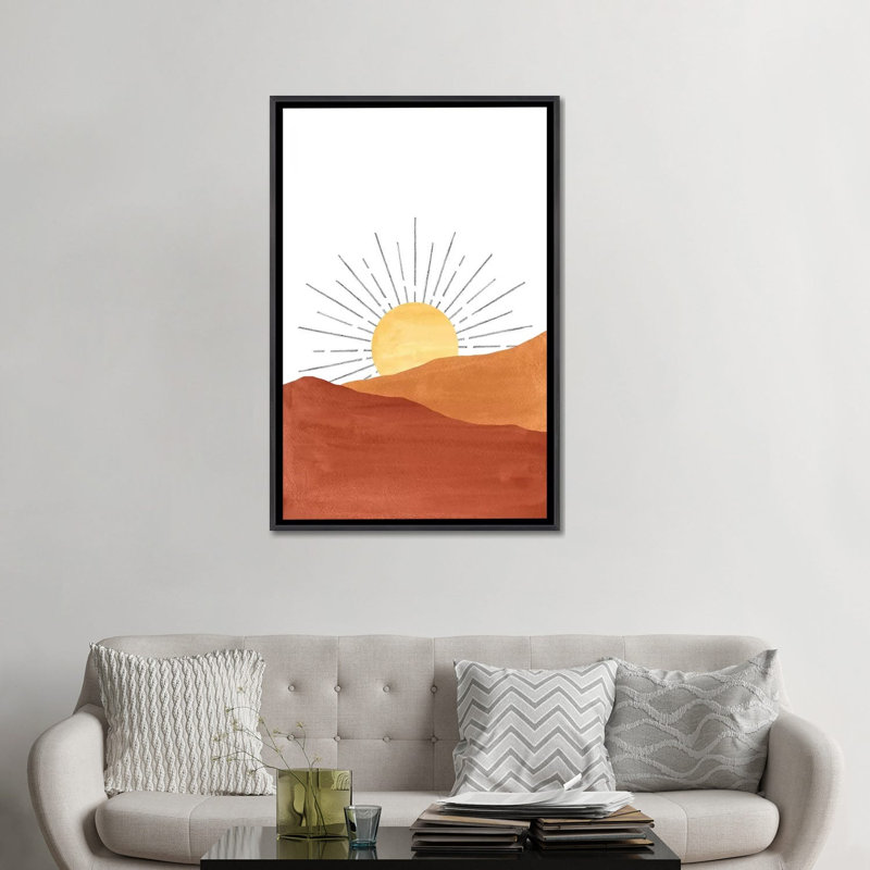 «Abstract Sunset in the Desert», reproduction d'art, H 48 po x l 32 po x P 1,5 po, Toile avec cadre noir patiné, Aucun mat