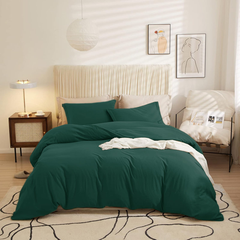 Ultra Soft 3-Piece Dyed Duvet Cover Set With Pillowcases, Emerald, Double Duvet Cover + 2 Standard Pillowcases