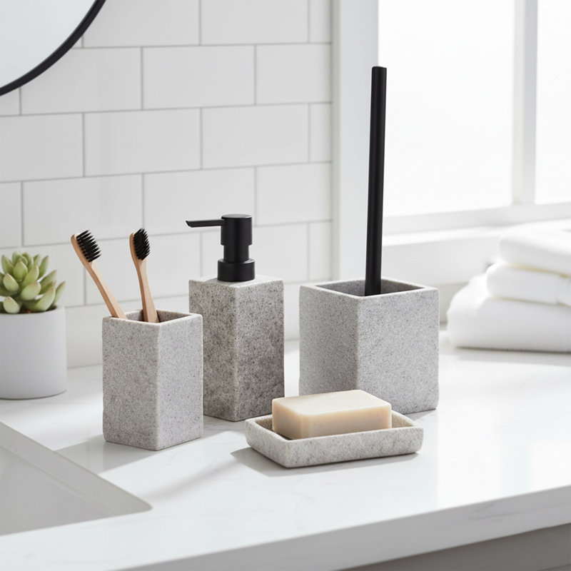Plateau porte-gobelet porte-savon effet pierre, Gris