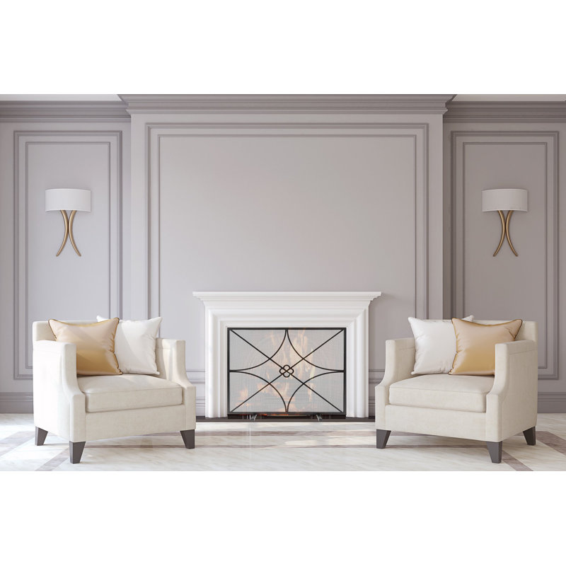 Boxwoods Bifold Iron Fireplace Screen, Oyster White