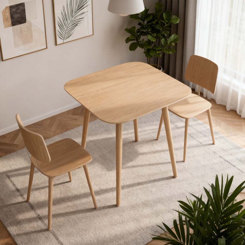 Modern Square Dining Table With Tapered Splayed Legs, Light Natural