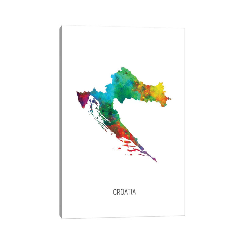 "Carte de la Croatie" par Michael Tompsett, impression sur toile tendue, H 18 po x l 12 po x 1,5 po