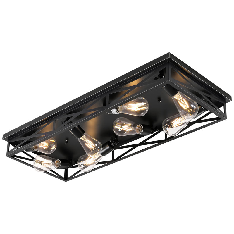Flush Mount Ceiling Light Fixture,8-Light Black Farmhouse Flush Mount Light Fixture Kitchen Lights, 31" Metal Cage Closed To Ceiling Mounted Lights For Kitchen Hallway Entryway E26 Base