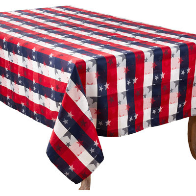 Multicolored Plaid & Star Patriotic Holiday Tablecloth 50"W X 70"L