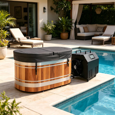 Premium Red Cedar U-shaped Ice Bath Tub With Stainless Steel Liner