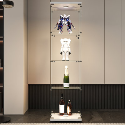 Glass Display Cabinet 164H x 42.5W x 36.5D cm with LED Lights, 2 Doors, 4 Adjustable Shelves, Lockable Tempered Glass Display Case,White