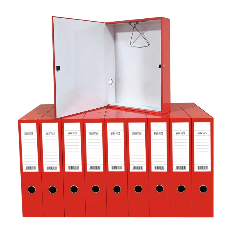 Box File With Lockspring Ring Pull & Catch Glossy Finish 75Mm Spine Ideal Document Organiser For Office Foolscap Box Files Pack Of 10
