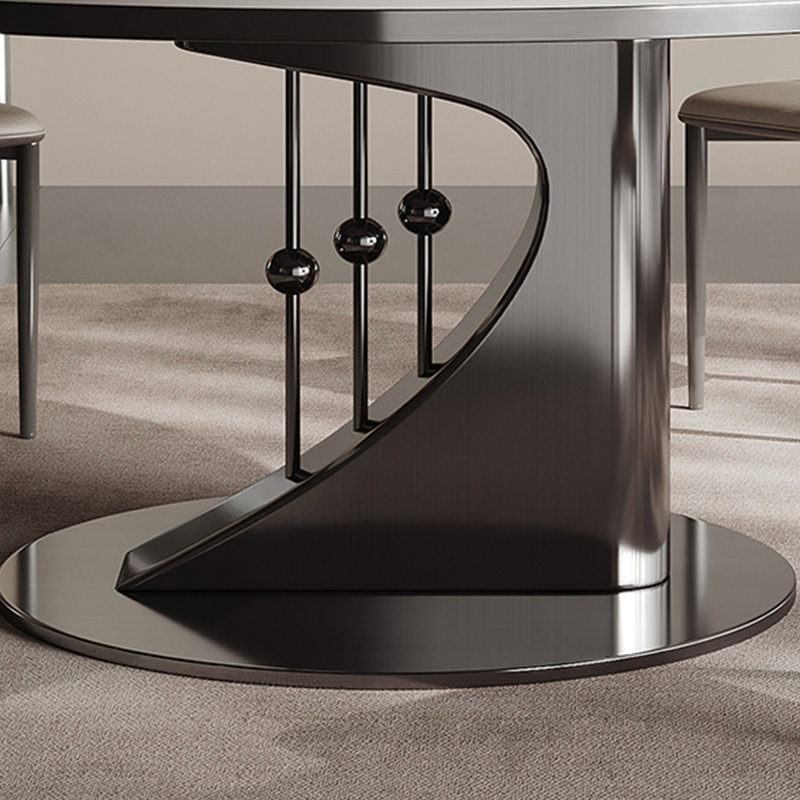 Light luxury household round dining table sets, White/Gray, 29.5"H x 47.2"L x 47.2"W