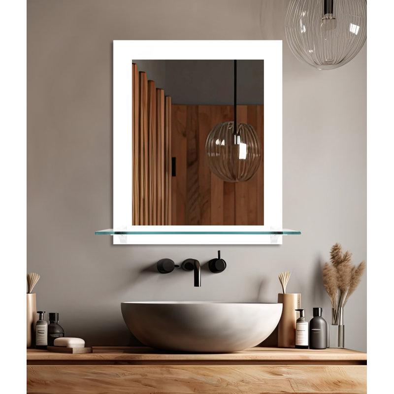 Kridia Flat Wall Mirror, Vertical, Glossy White/White, 25.5" H x 21.5" W