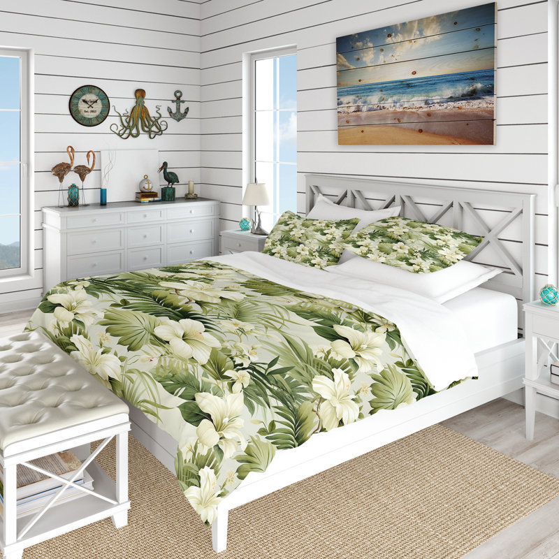 Neutral Oasis Iii Tropical Pattern - Tropical Duvet Cover Set, Housse de couette simple + 1 taie décorative stan