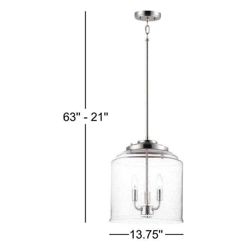 Luminaire suspendu en acier 3 lumières Nunez, Nickel satiné