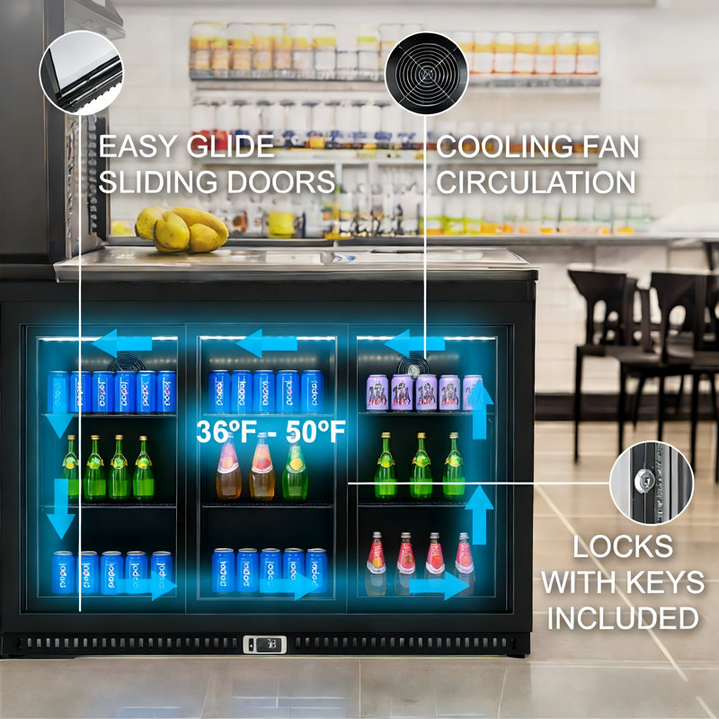 VITLIFE Back Bar Cooler with 3 Sliding Glass Doors，Under counter Beverage Refrigerator with LED,11.6 Cu.Ft.，Counter Height Commercial Bar Fridge for Beer, Wine, Soda in Bar, Restaurant, Home