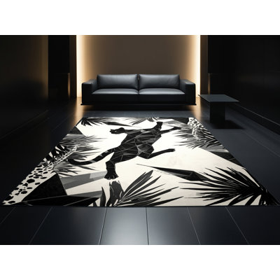 Machine Washable Osckar Ocelot Modern Geometric Rug in Beige – Black Binding