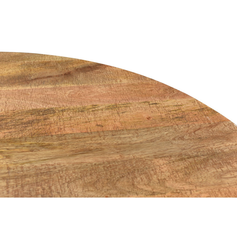 Keiffer Round Solid Wood Top Metal Base Dining Table, Natural Mango