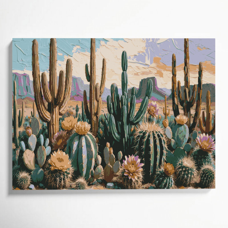 Art mural sur toile gris à motif de cactus du sud-ouest 204, H 12 po x l 18 po