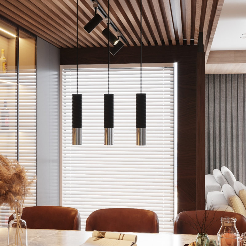 Cylinder pendant light 2-light Guizar, Black/Gold