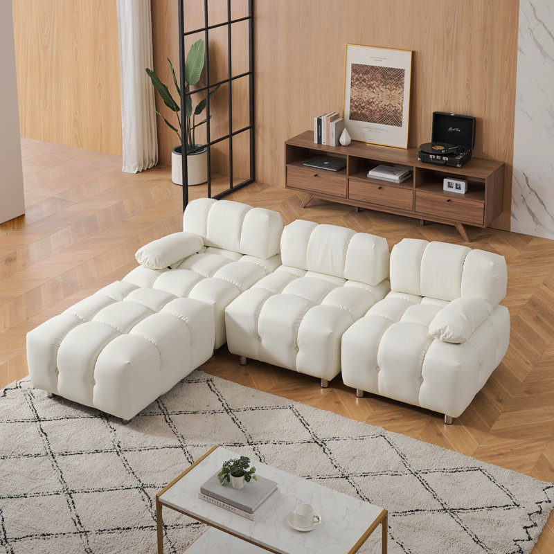 90,60 pouces Technologie Canapé en tissu Canapé modulaire Canapé convertible Canapé moderne, Blanc