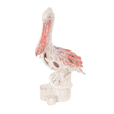 Cole And Grey Polystone Textured Pelican Decorative Sculpture With Feathers And Round Blocks