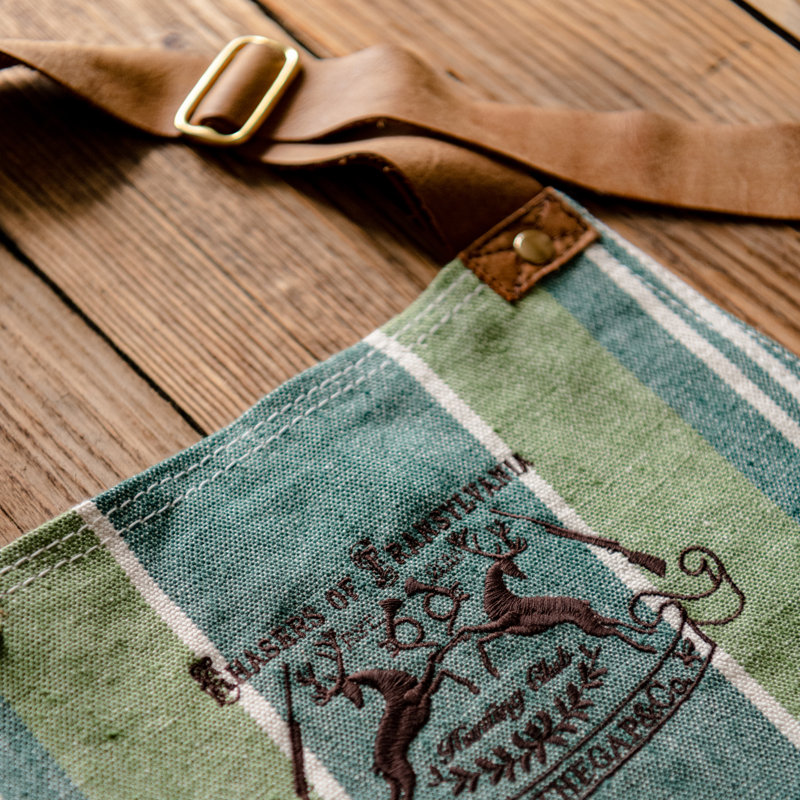 SZEPVIZ STRIPE Embroidered Apron, Green/Dark Green/Brown