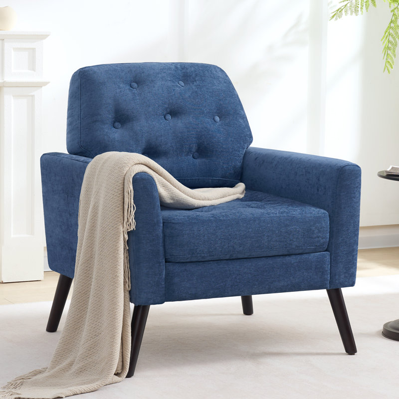Accent Chair with Button-Tufted Back, Navy Blue