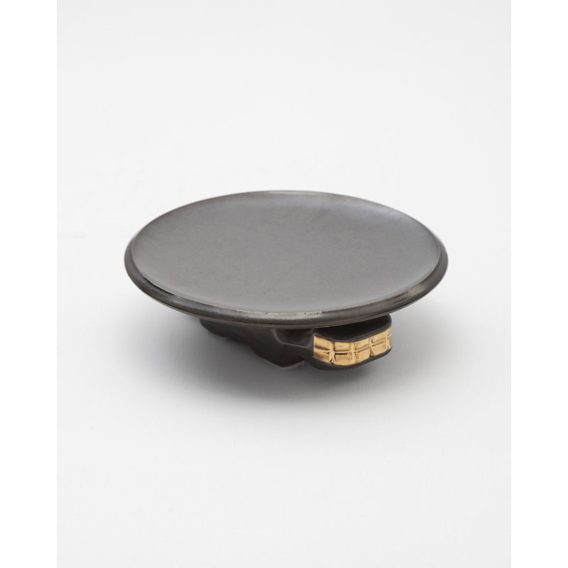 Jaguar Decorative Ceramic Platter In Dark Green Glaze With Gold Luster Details, By Andean, In Stock, Dark Green