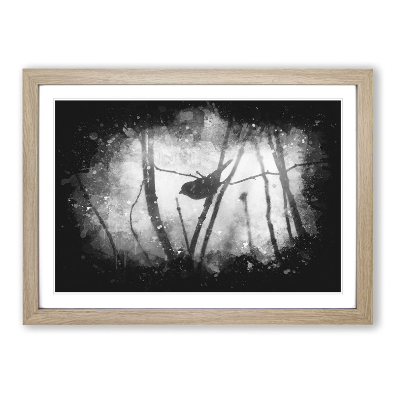 Bird On A Branch - Single Picture Frame Print on MDF, Oak Framed, 24cm H x 33cm W x 2cm D