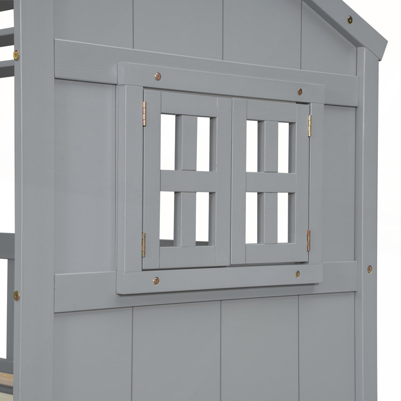 Lit mezzanine double avec toit, gris