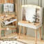 Petit meuble-lavabo avec miroir et lumières, grande capacité de rangement et miroir coulissant, ensemble de meuble-lavabo avec deux tiroirs cannelés, coiffeuse 3 couleurs d'éclairage (blanc)