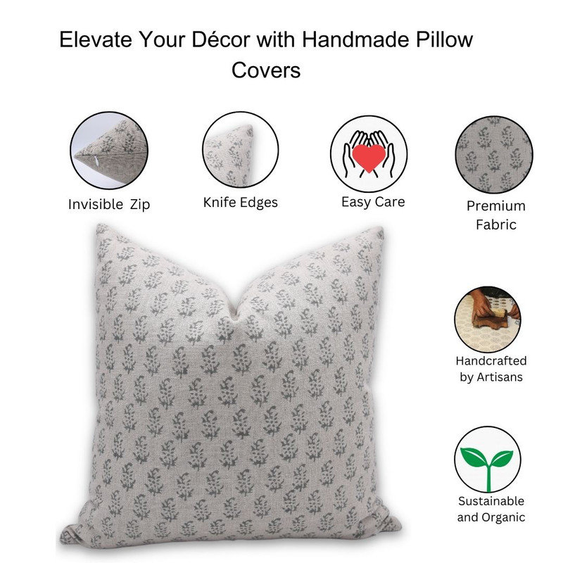 Linen Indoor/Outdoor Pillow Cover, Square, 20" x 20", Gray Floral 1