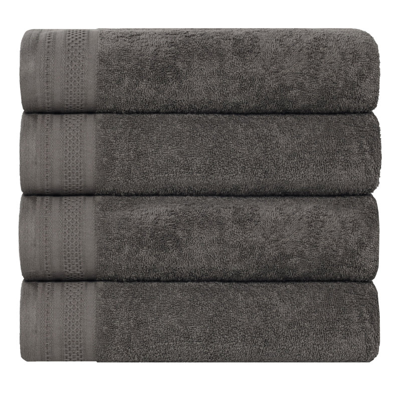 Honeycomb Textured Waffle Border Cotton Medium Weight Bath Towels, Gunmetal