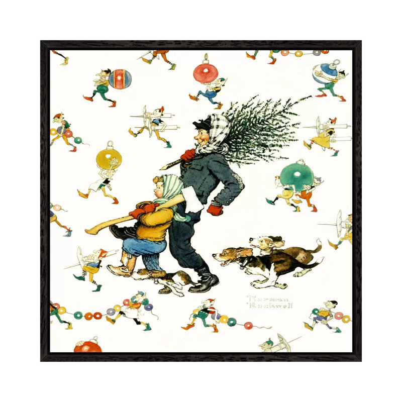 Bringing Home The Tree #2 by Norman Rockwell - Painting on Canvas, 66.04 cm H x 66.04 cm W, Black Framed