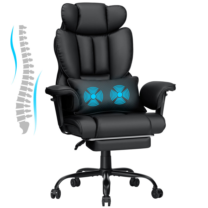 Grande et grande chaise de bureau avec 2 vibrations, fauteuil de bureau robuste de 400 lb, Noir
