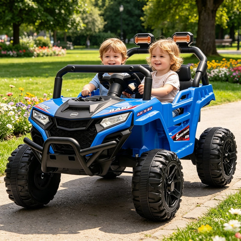 UTV 12V pour enfants, télécommande 2,4 G, barre anti-collision, Bleu