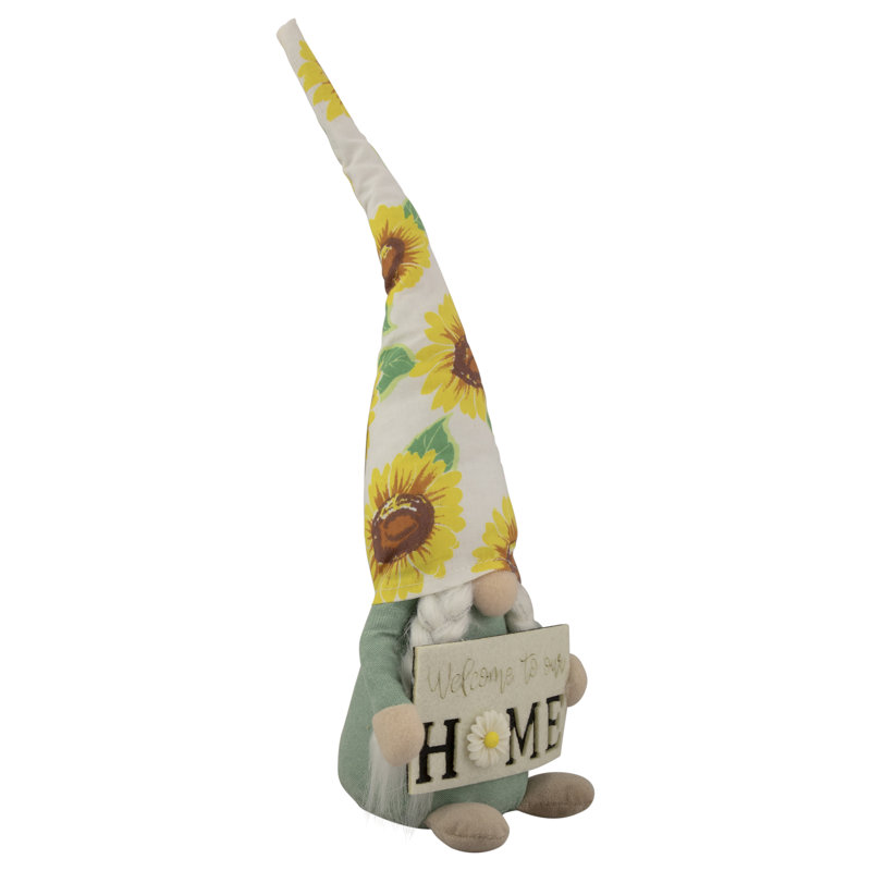 15.5" Spring Gnome Figurine with Sunflower Hat and Welcome Sign