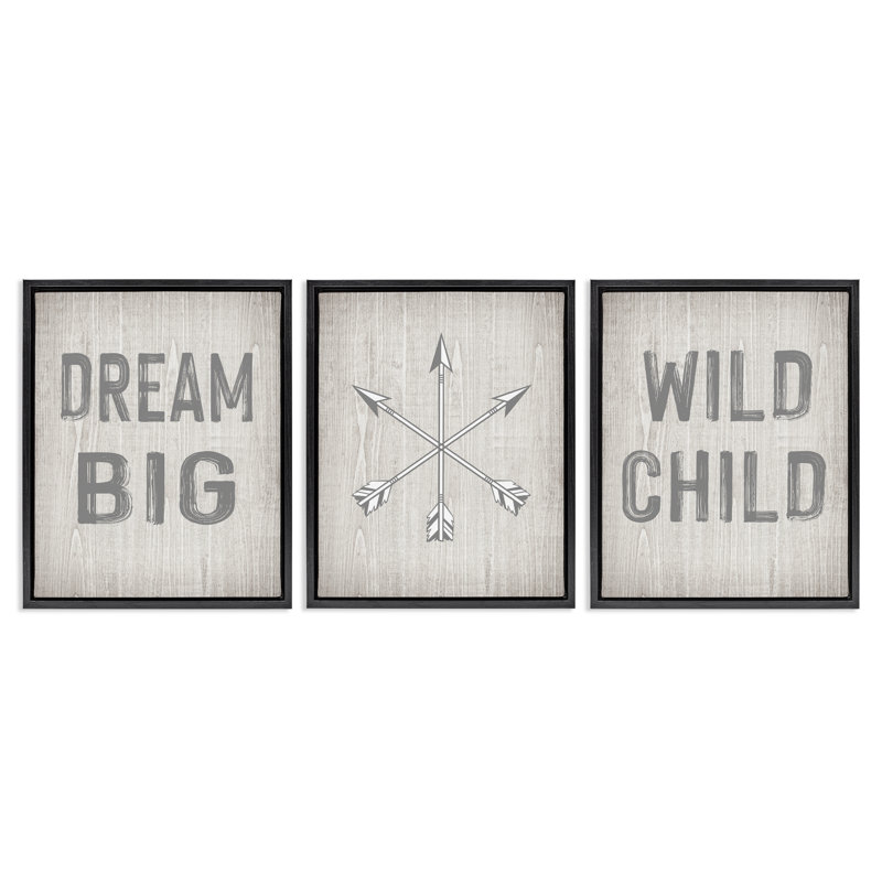  Ensemble de 3 flotteurs Dream Big Boho Arrows encadrés par Ashley Calhoun, Cadre flottant noir de jais, H 21 po x l 17 po
