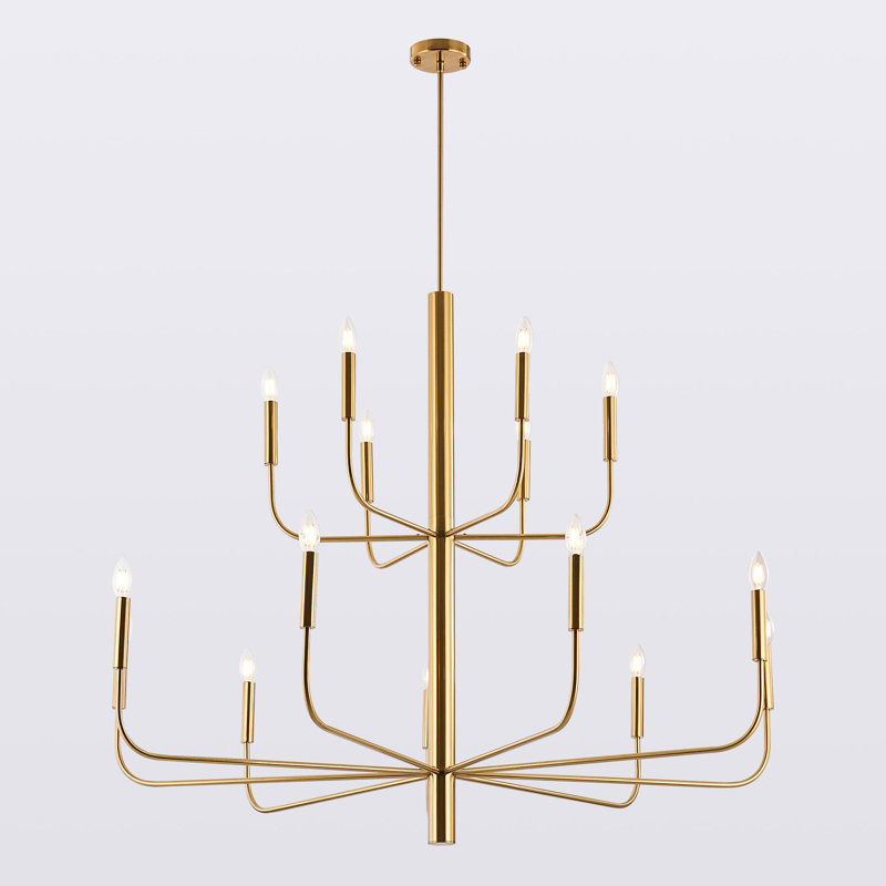 Yanibel 15-Light 2-Tier Minimalist Candlestick Chandelier, Gold