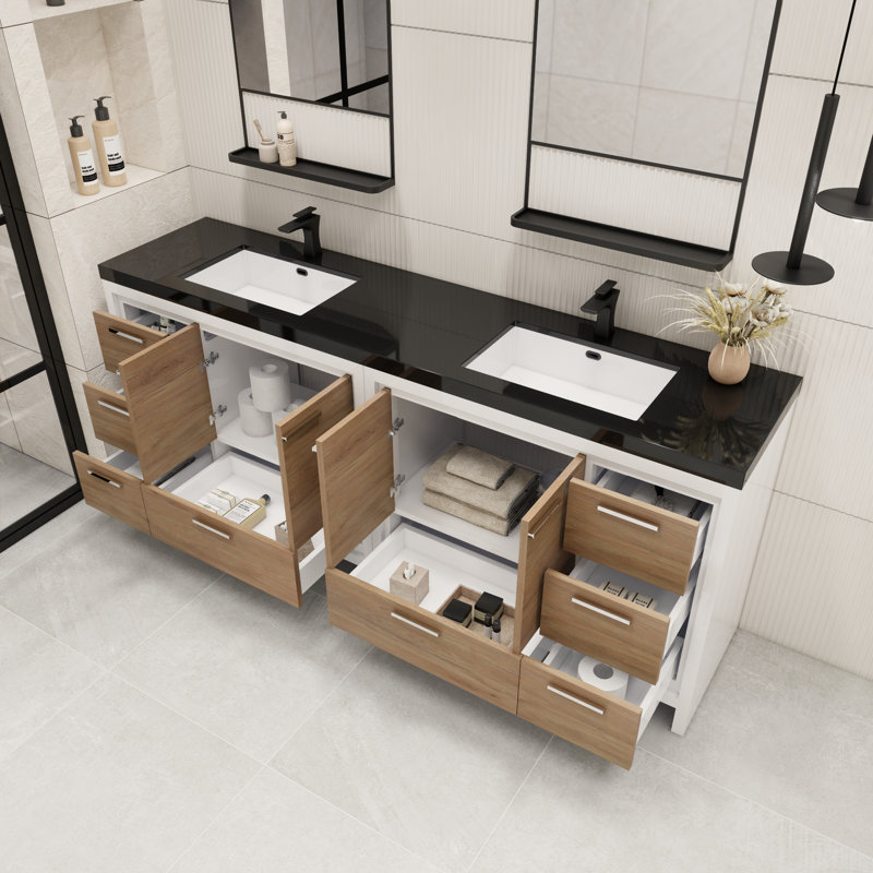 Brayla 84" Double Bathroom Vanity Set, White Oak