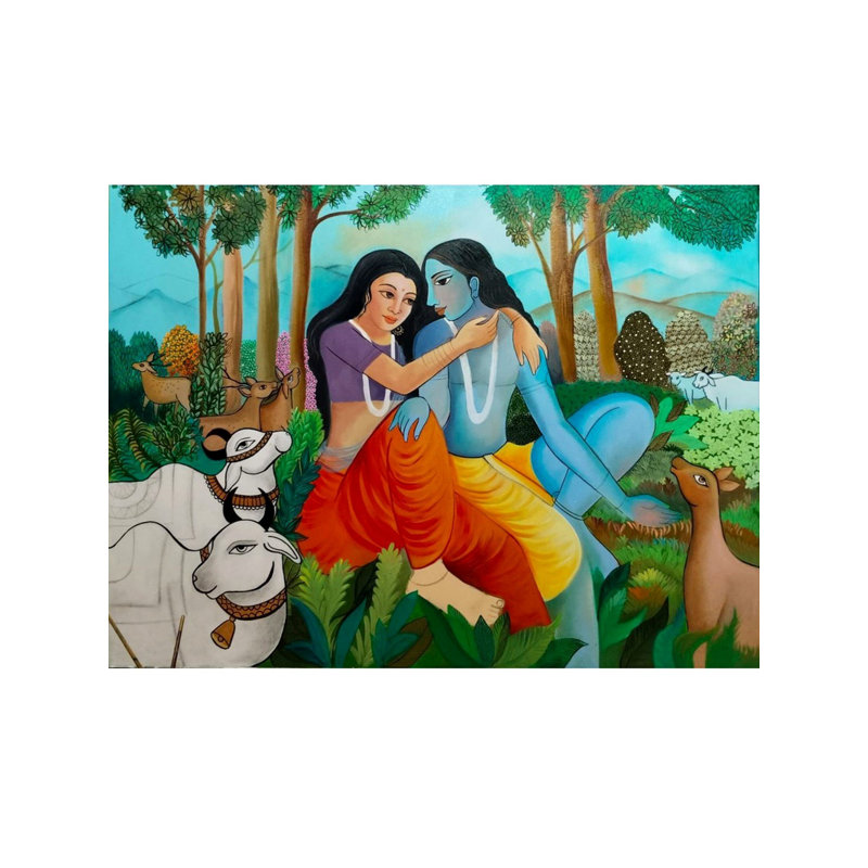 Radha Rani avec Lord Krishna | Huile et milieu mélangé | Par Niva