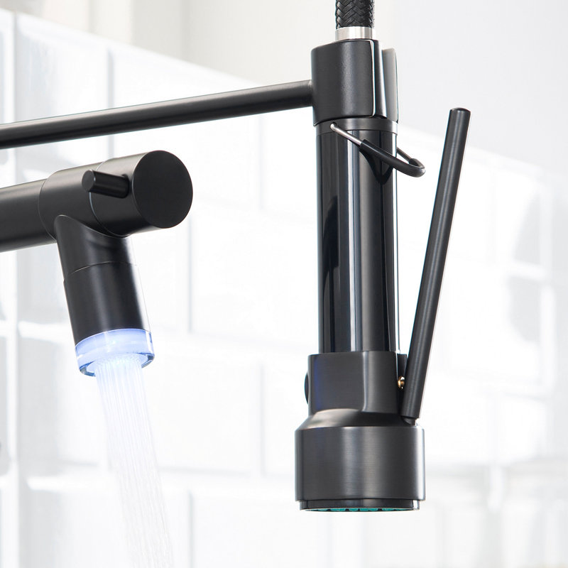 Robinet de cuisine DEL commercial avec douchette rétractable, robinet d'évier de cuisine à poignée simple, Noir